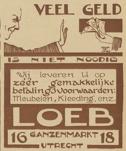 717340 Advertentie van Loeb, 'op afbetaling', Ganzenmarkt 16-18 te Utrecht.